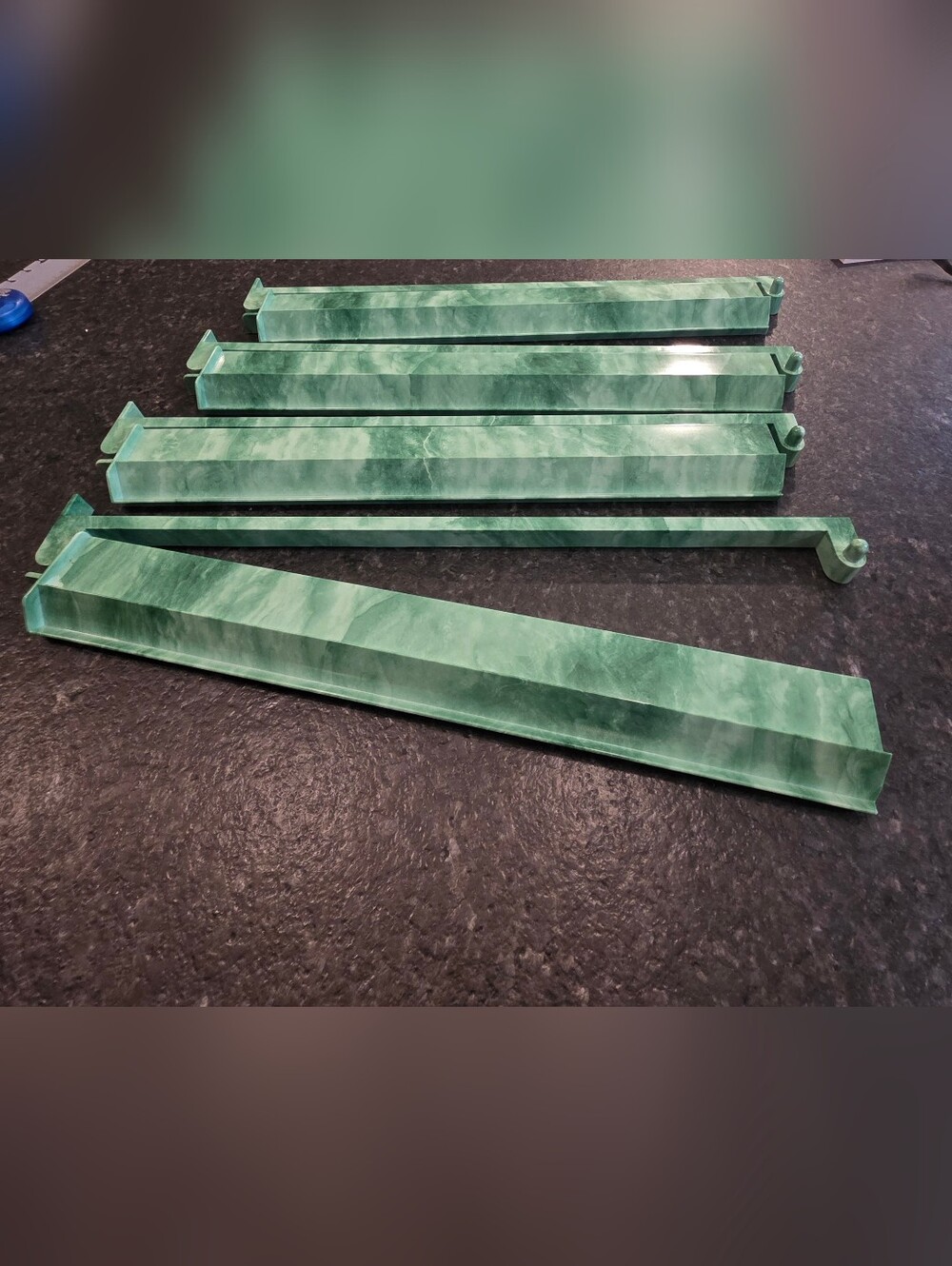 Jade Green Marbleized Mahjong Racks With Pushers - Set of 4